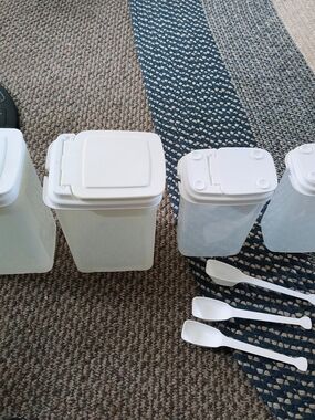 White Plastic Kitchen Storage Canisters with Spoons - Set of Four Buddeez